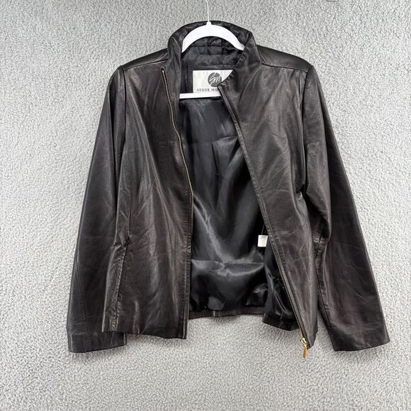 Vintage Leather Jacket Stone Mountain Mod Moto Genuine Leather Minimalist - Picture 2 of 12